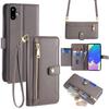 For Samsung Galaxy F06 5G Leather Case Zipper Pocket Wallet Phone Cover with 2 Straps