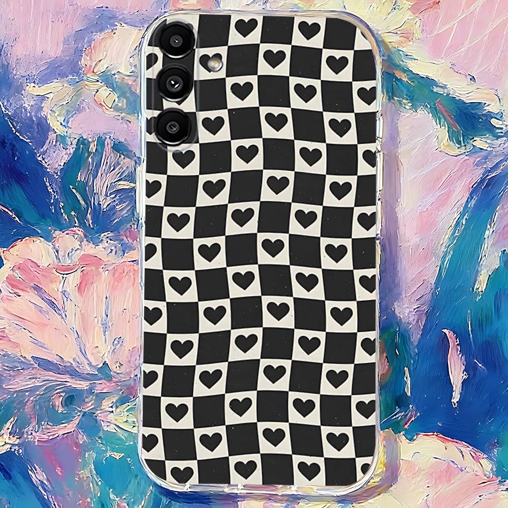 Black white Checkered Phone Case For Samsung S30,S25,S24,S23,S21,S22,S20,S10,5G,FE,lite,PIus,Ultra Transparent Cover