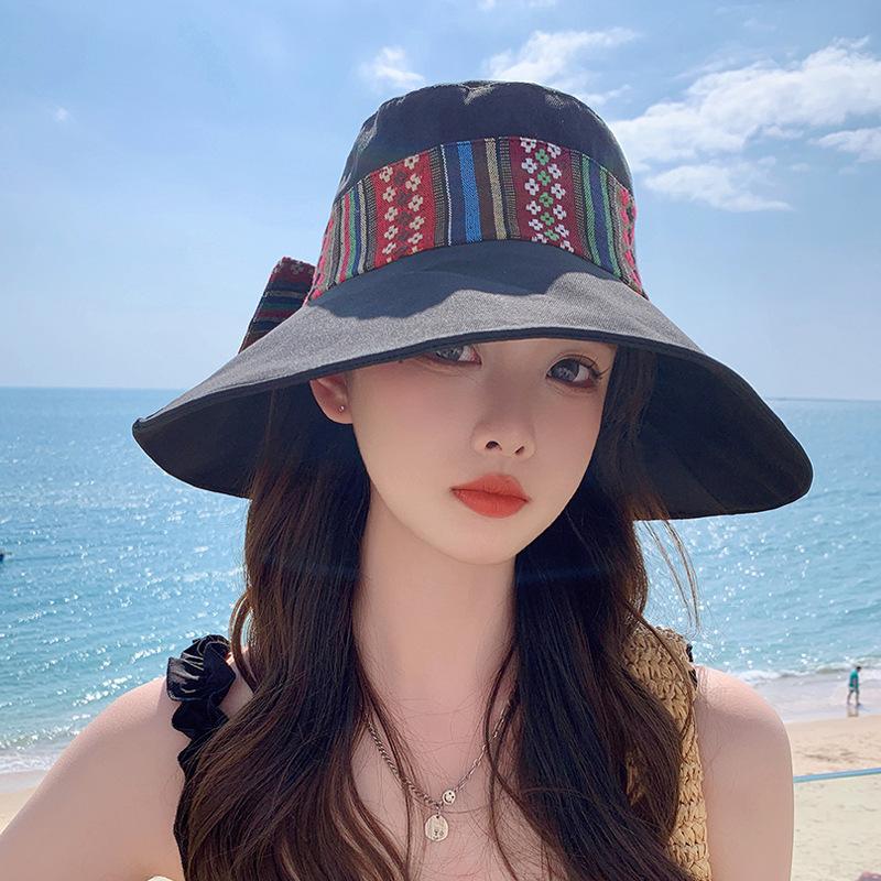 8503 spring and summer hat women's outdoor travel big eaves sunscreen visor fashion bow bucket hat