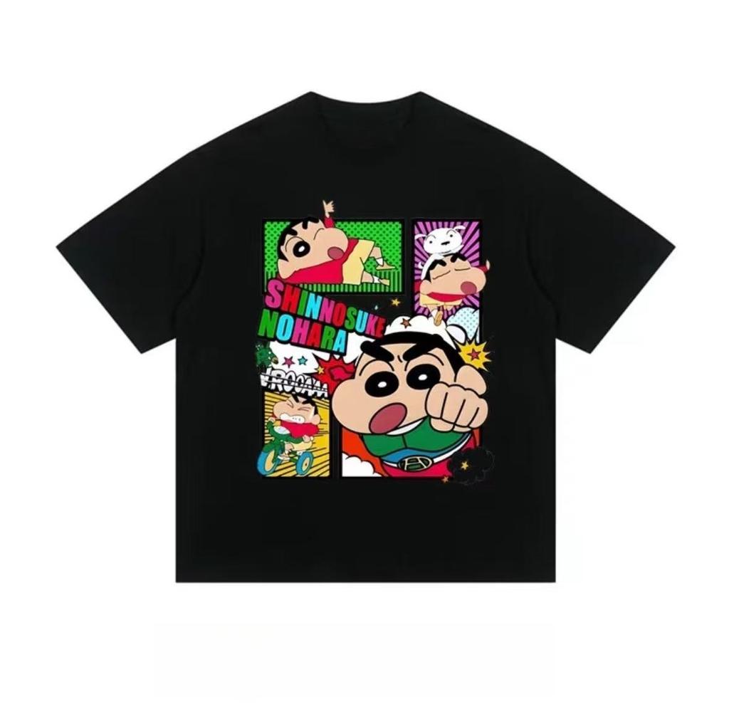 2026 Summer Comic Form Crayon Shinchan Image 100 Cotton Printed Oversize Casual Tshirt Adult Children Parentchild Top Y2k