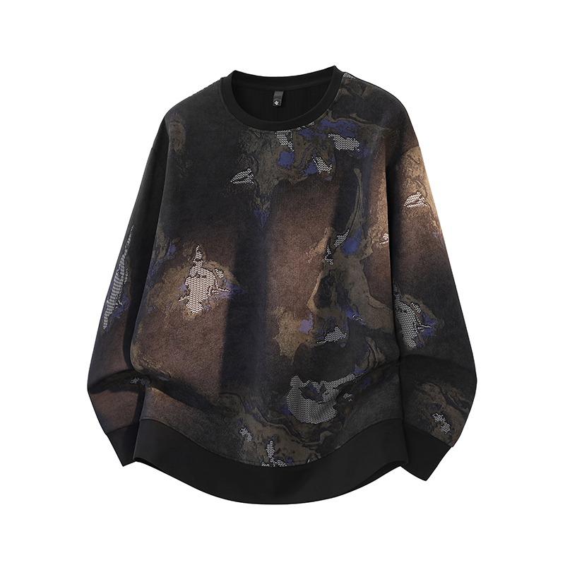 Frühlings- und Herbst Herren Pullover Rundhals Geometrischer Pullover Langarm Mode Freizeit Oberteil