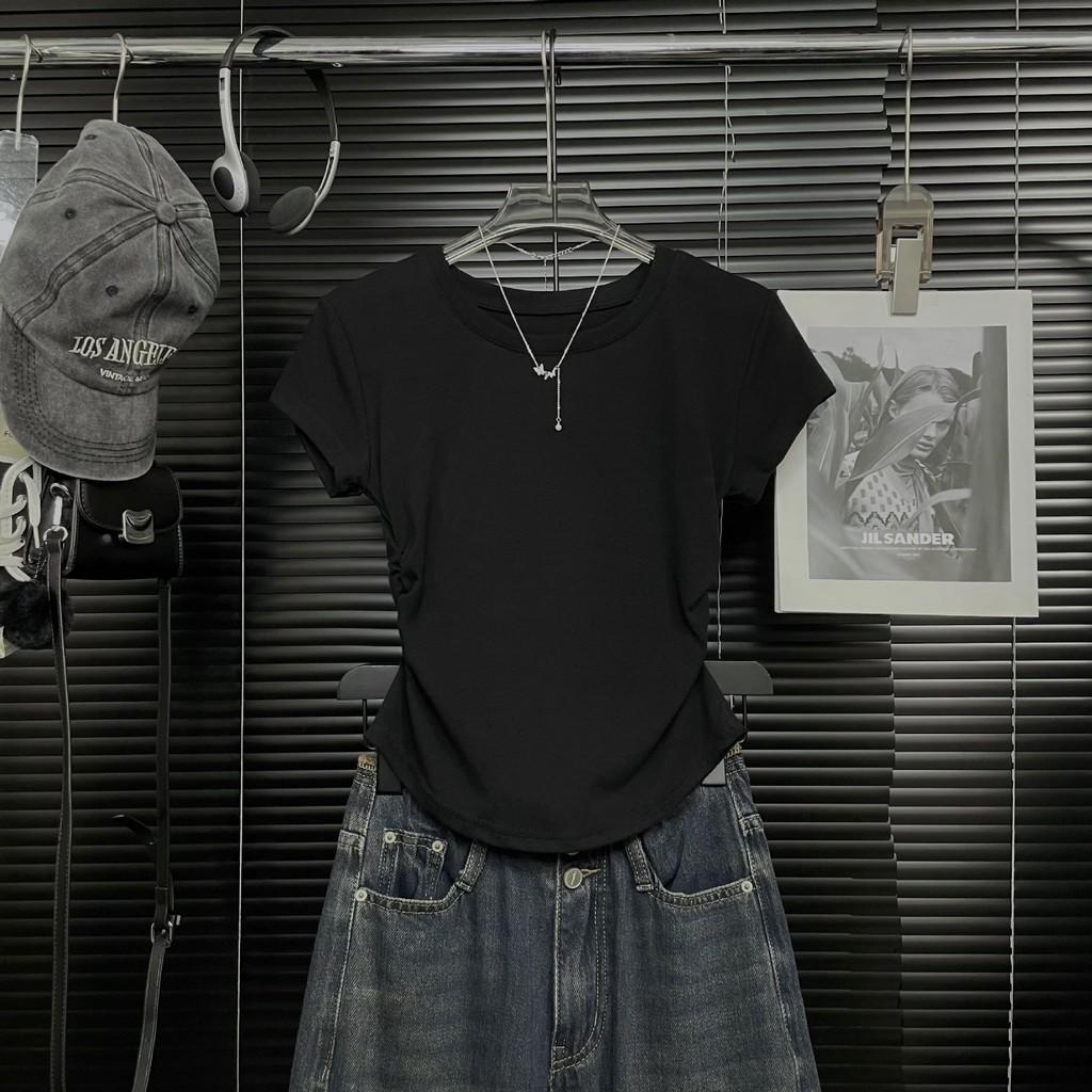 Summer Woman V Neck T Shirt With Wrinkled Design And Slim Fit For Casual Wear