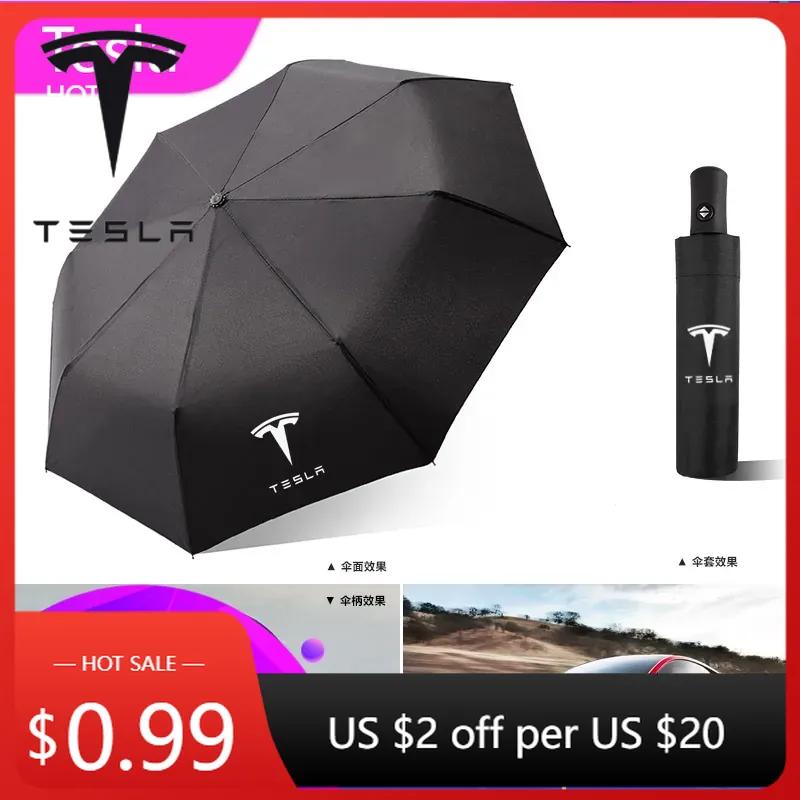 Car Sticker 2025 New Tesla 1Pcs Car Folding Umbrella Portable Automatic Sunshade For Tesla Emblem Model S X 3 Roadster Cybertuck