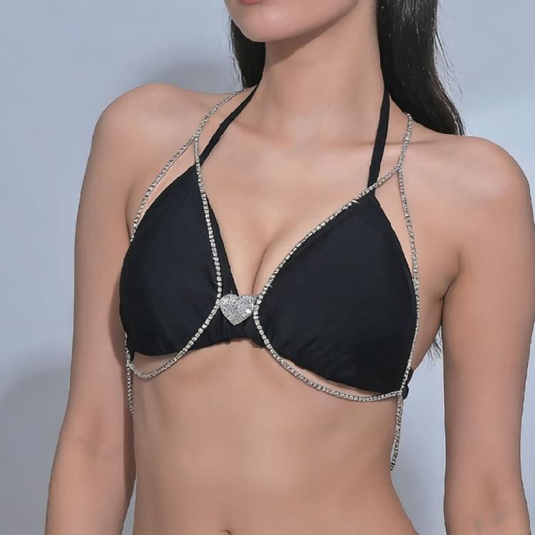 Dazzling Crystal Heart Shape Tassels Chest Chain Nightclub Body Accessory Perfect To Enhances Your Wardrobe Elegance