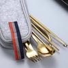 1set Silvery/Golden 304 Stainless Steel Straw Tableware Set Portable Knife Fork Chopsticks Straw and Brush