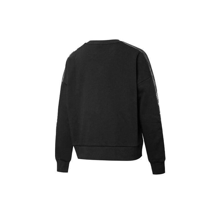 Puma Luxe Color Block Logo Print Fleece Sweatshirt Women Tops Black 530306-01