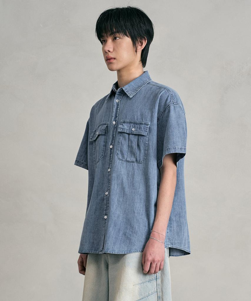 DECET Denim Work Short Shirts Dcsh010Lightblue