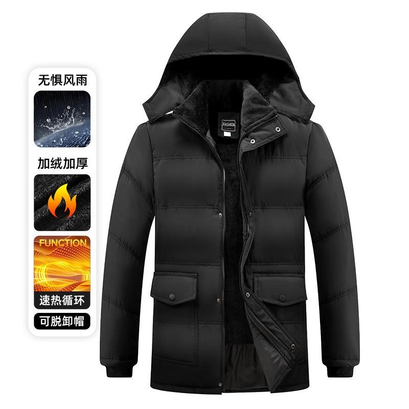 New autumn and winter cotton-padded clothes for men with fleece and warm hats, removable cotton-padded jackets.