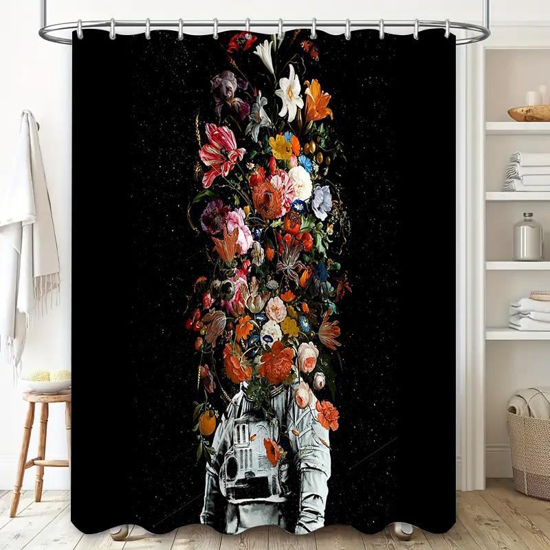 Space Astronaut Shower Curtain Galaxy Universe Cosmos Celestial Pattern Decor Bathroom Fabric Backdrop Wall Hanging