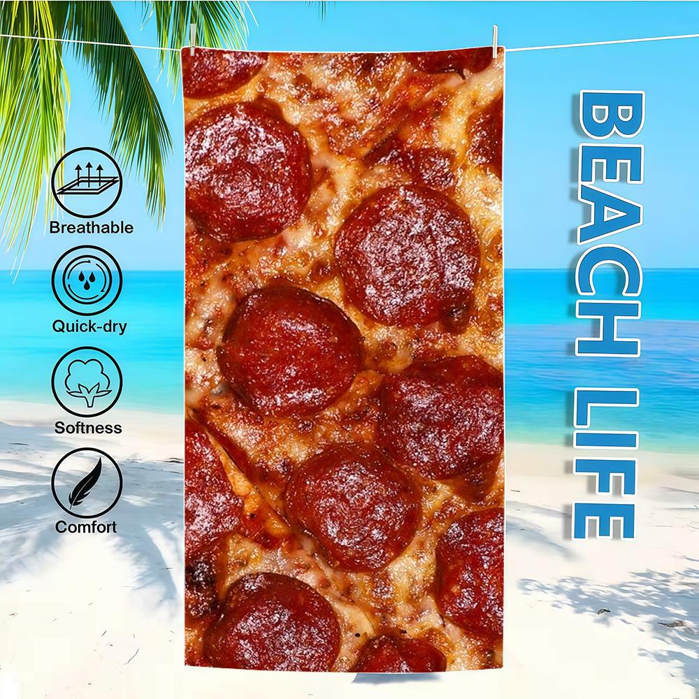 Pizza Towel Textile Bathrobe Beach Quick-Drying Lightweight Portable Camping Swim Delicious Pool Travel