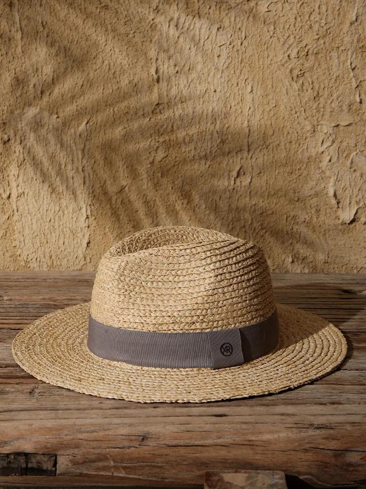 

Big Size 100% Raffia Sun Hats for Men 61cm Hand Woven Straw Hats Travel Beach Sun Protection Wide Brim Panama Fedoras Hats 56-58CM
