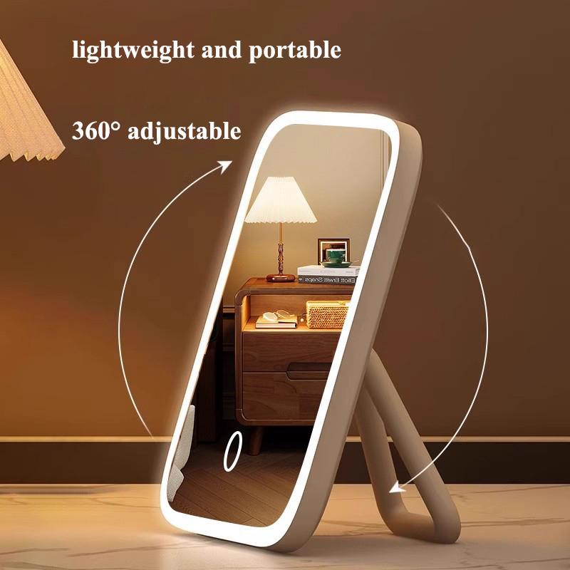 3 Colors Light Led Makeup Mirror Touch Screen Desktop Mirrors for Fill Light Portable 4K HD Bedroom Cosmetic Mirror USB Charging