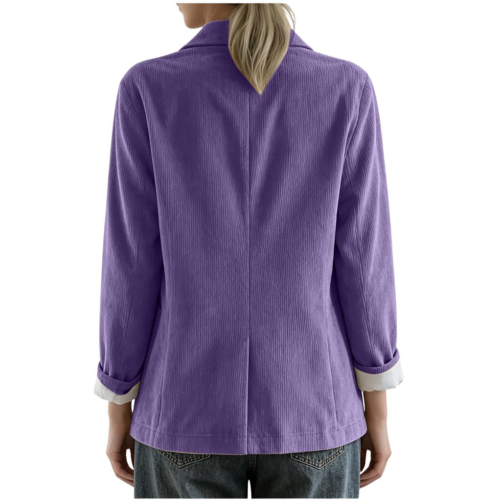 Dames Casual Corduroy Revers Lange Mouw met Zakken voor Werk Dagelijkse Kleding