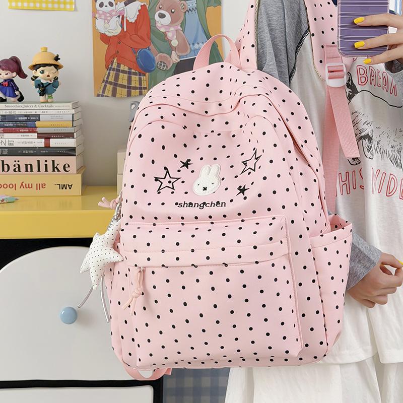 Schoolbag New Polka Dot Rabbit Backpack Female Student Large Capacity Lightweight Cute High Value School Bag Casual Versatile Backpack