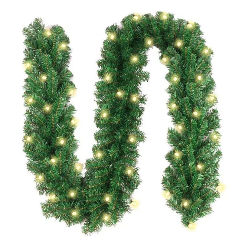 2.7m Green Artificial Christmas Garland Poinsettia Christmas Flower Wreath Christmas Tree Rattan Hanging Ornament Decoration 2.7M