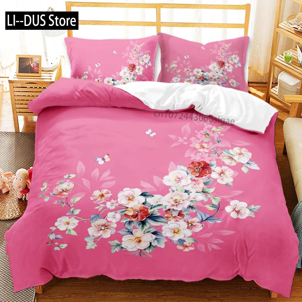 Flower Duvet Cover Set Microfiber Blooming Flowers Gift Flower Theme Bedding Set For Adults Double Queen King Size Quilt Cover