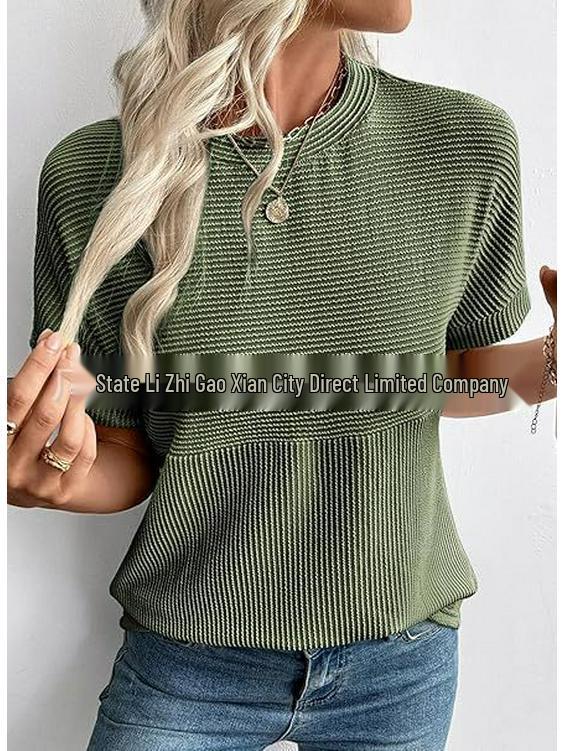 2026 European & American Women's Summer Casual Solid Color Round Neck Short Sleeve Loose T-shirt