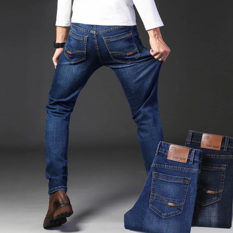 Spring And Autumn New High End Plush Jeans For Men Straight Tube Slim Fit Elastic Thick Casual Pants Autumn And Winter Men'S Pants