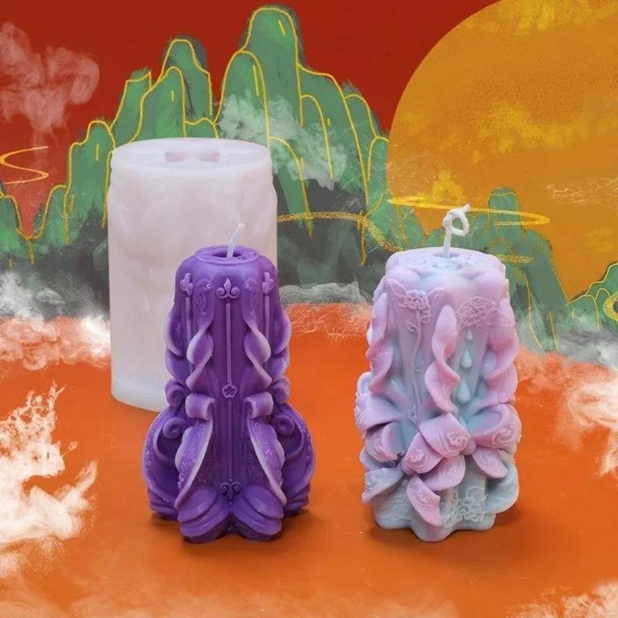 New Creative Carved Silicone Candle Mold For DIY Aromatherapy Candle Plaster Ornaments Soap Epoxy Resin Mould Handicrafts Making