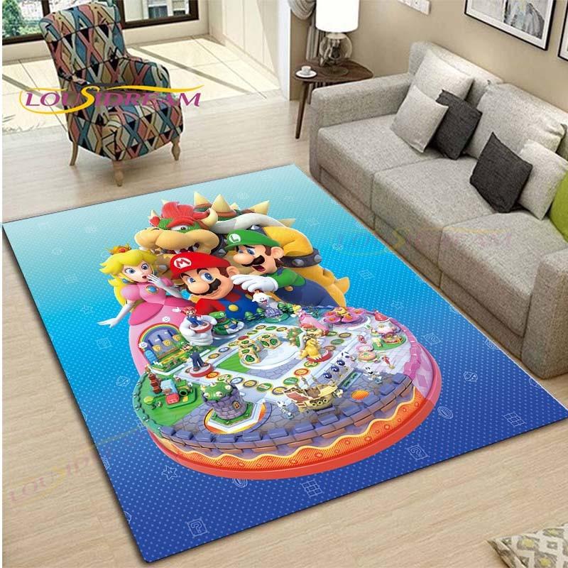 Tapetes com Padrão Anime Mario Bros para Sala de Estar Tapete de Área Antiderrapante Tapetes para Quarto de Crianças Tapete de Yoga Tapete Grande Decoração