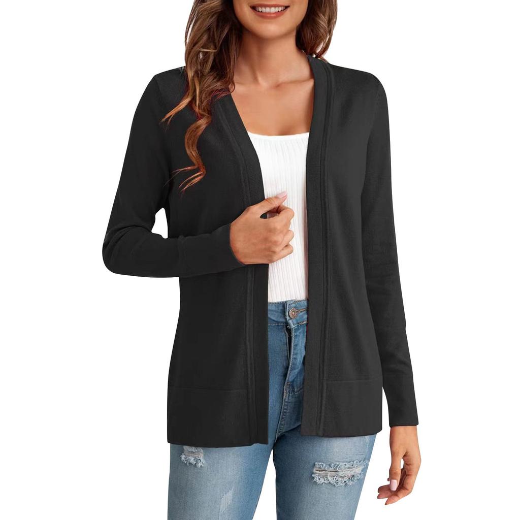 Women's Fashionable Solid Color Long Sleeved Versatile Cardigan Jacket
