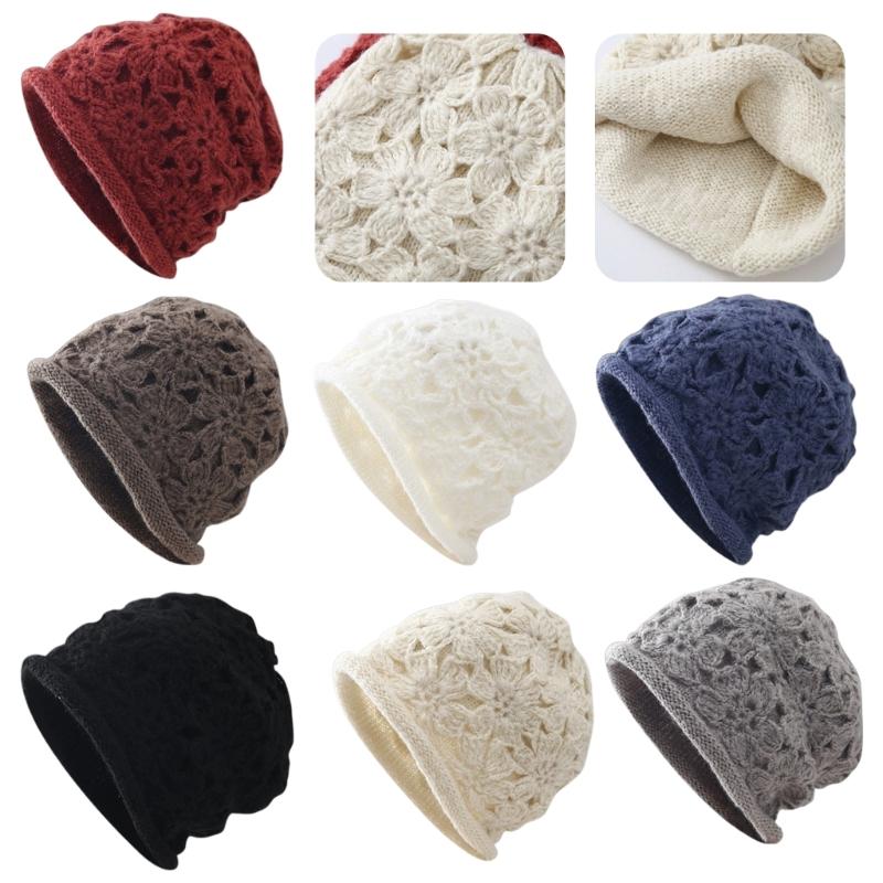 Häkelblumen-Damenmütze Gestrickte Damenmütze Multifunktionale Tragbare Kopfdekorationen für Drinnen, Draußen, Reisen, Camping