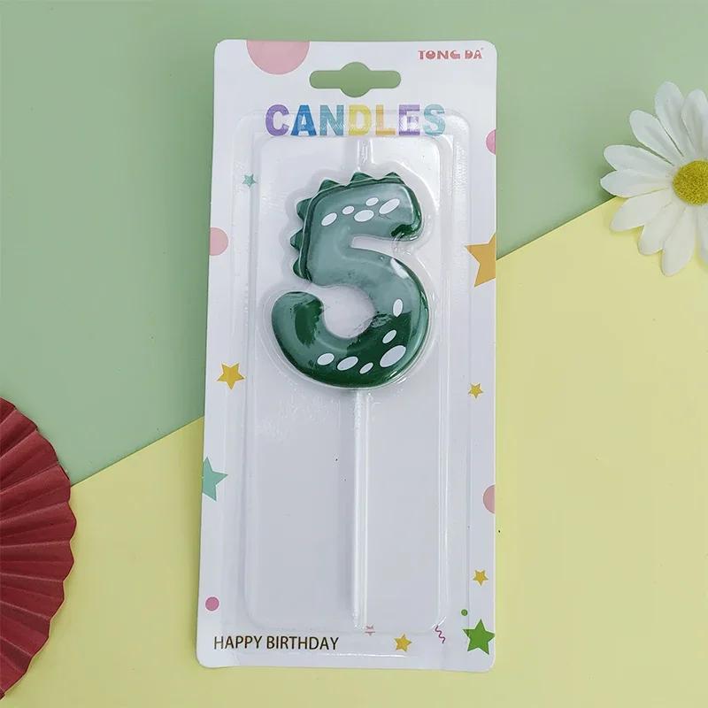 Green Dinosaur Number 0123456789 Happy Birthday Cake Candle Children Prince Party Cartoon Dinosaur Cute Candle Decoration Boy