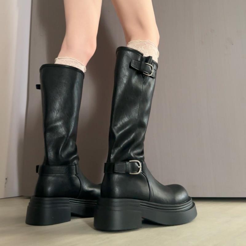 Star Same Style~ Long Boots for Women But Over the Knee 2025 Autumn New Versatile Boots Splicing Knight Boots Stacking Boots