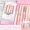 5PCS/Set Cartoon Soft Grip Pocket Pen Press Type Quick Drying Gel Pen ST Tip 0.5mm Black Ink Ballpoint Pen Gift
