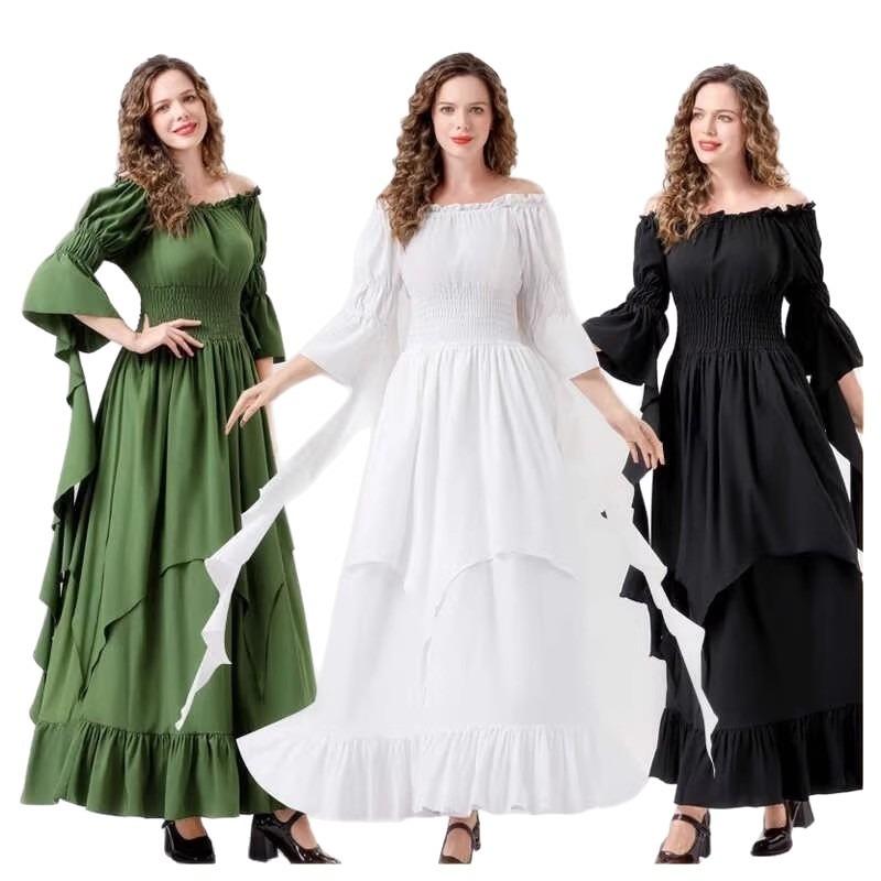 Halloween Court Vintage Long Dress Women's Medieval Dance Dress Trumpet Sleeve Plus Size Dress