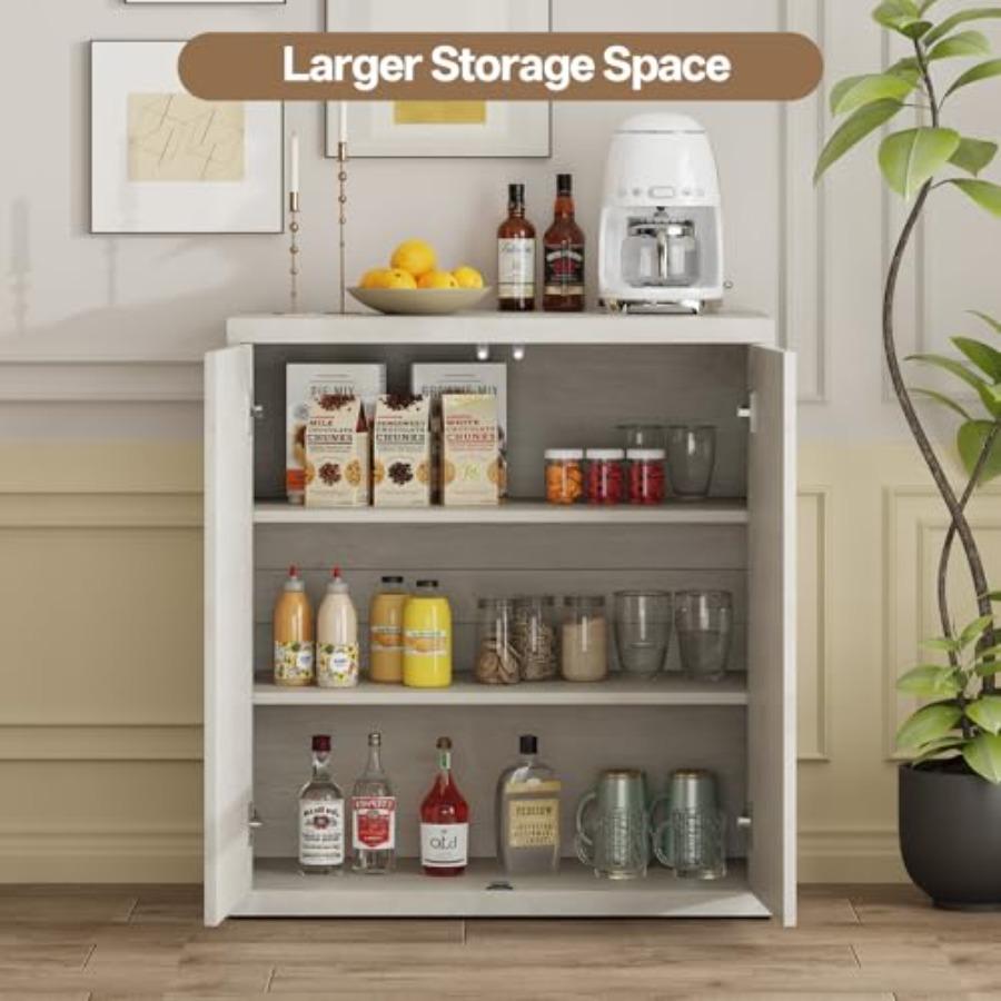 31 Sideboard Cabinet with Storage Fluted Accent Cabinet with Adjustable Shelves Modern Wood Credenza Cabinets with Pop-up Doors