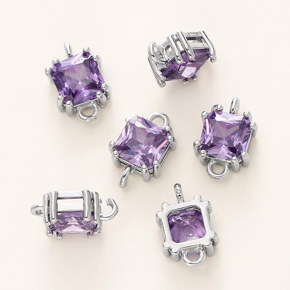 4/6Pcs 14/18K Gold Color Plated Zircon Single Hole Love Heart Double Hole Square Pendants For DIY Jewelry Making Findings