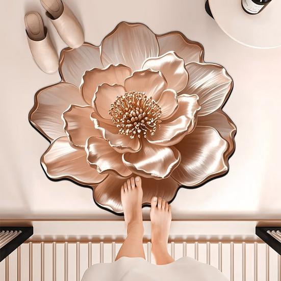 3D Visual Floral Rug Realistic Flower Non-Slip Absorbent Floor Mat Washable Decorative Living Room Rug for Kitchen Bedroom Bathroom
