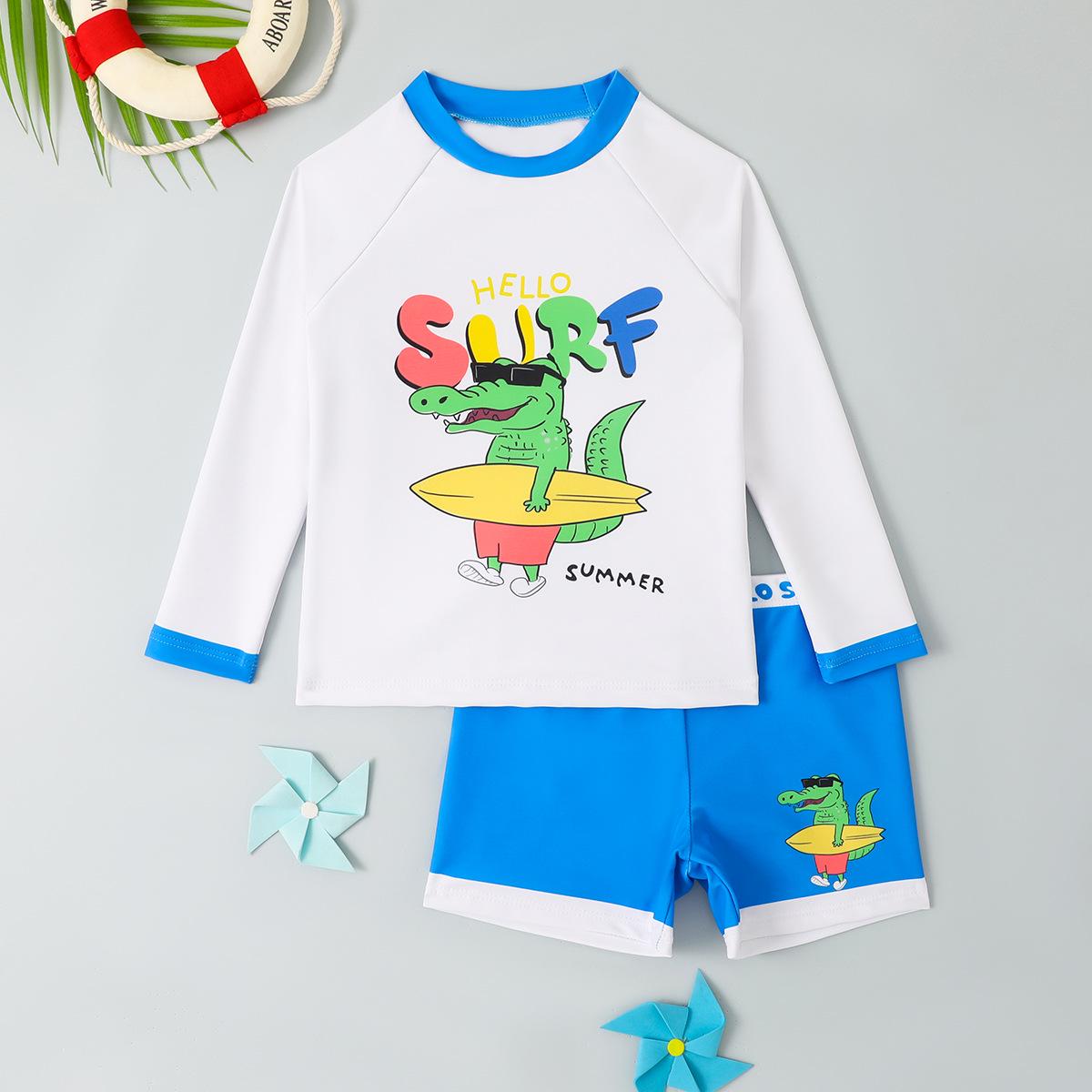 

Boys Graffiti Print Long Sleeve Two-Piece Swimsuit Set, 2025 Edition 7 Years синий