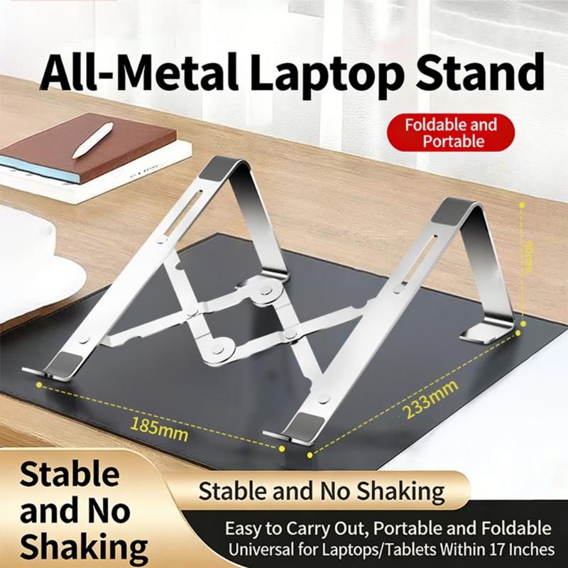Foldable Computer Risers, Metal Notebook Support with AntiSlip Silicone Pad for Computer Notebook Tablets