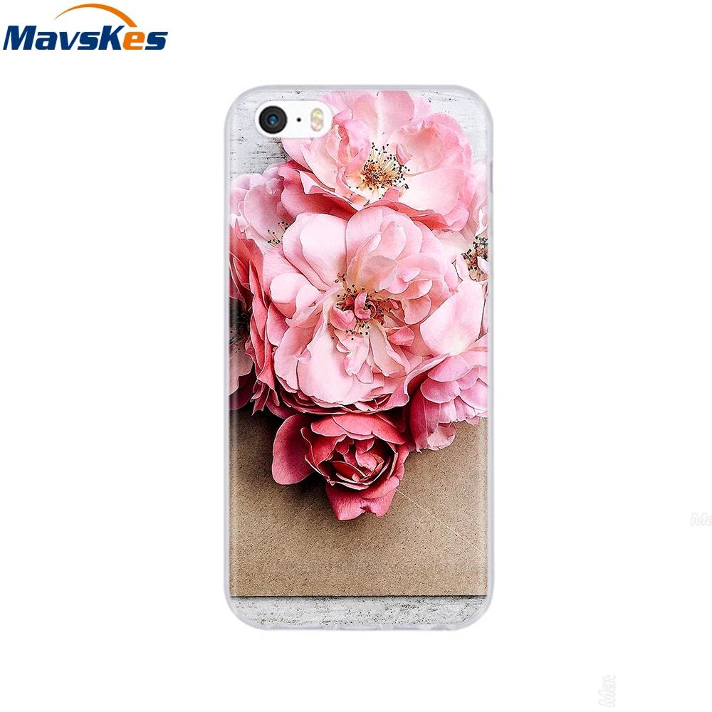 For iPhone 5s SE 5 Case Cover Silicone Soft TPU Cover Print Flower Cute Animal Phone Case For iPhone 6s 6 7 8 Fundas Clear Cases