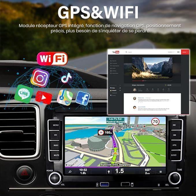 Autoradio 2 DIN - Podofo - 7 pouces - Android - Bluetooth - Navigation GPS - 32G