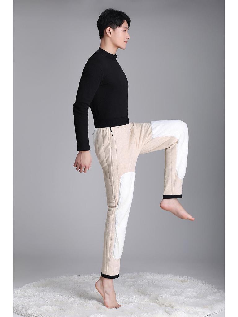 Men's High-Waist Wool Knee Pad Winter Pants - Thick, Cozy Cotton for Cold Weather