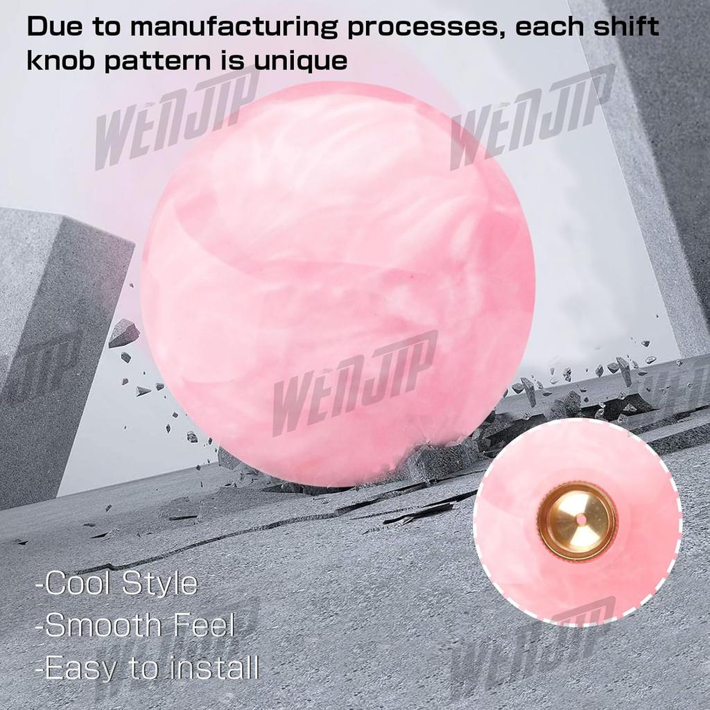 Marble Style Round Ball Shift Knob - Universal Fit For 5 & 6 Speed Manual/Automatic Vehicles, With 3 Adapters HTRACING (Light Pink)