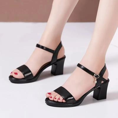 Sandálias Femininas Mulheres Fofas Doces Leves Preto Peep Toe Salto Quadrado Sapatos Senhora Clássico Escritório Carreira Sapatos de Salto Ga61