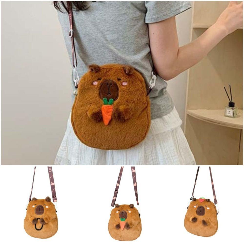 Zipper Capybara Plush Shoulder Bag Animal Cartoon Cartoon Capybara Handbag  Unisex
