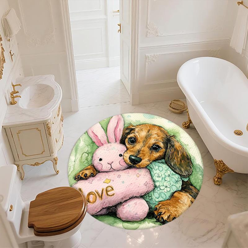 Pluszowy Piesek,Okrągły Dywanik,Dywanik do Salonu Sypialni Sofy Pokoju Zabaw Dekoracja,Antypoślizgowa Mata Podłogowa