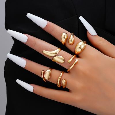 Trendy Irregular Gold Color Rings Set for Women Vintage Unique Hip Hop Punk Water Drop Ring Geometric Jewelry Gift 2026 New