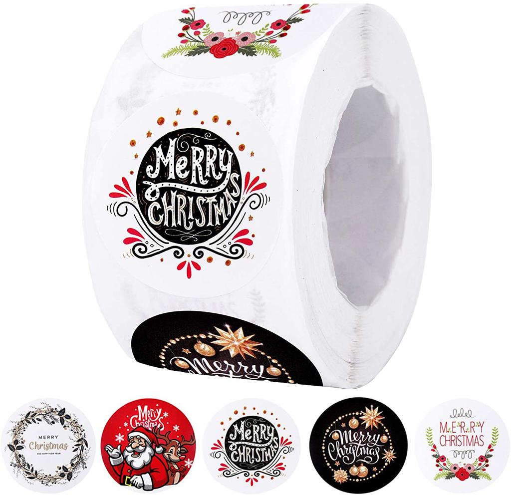 500pcs/roll 1.5inch Santa Claus Merry Christmas Stickers Gift Sealing Label Holiday Decor Baking Envelope Cute Stationery