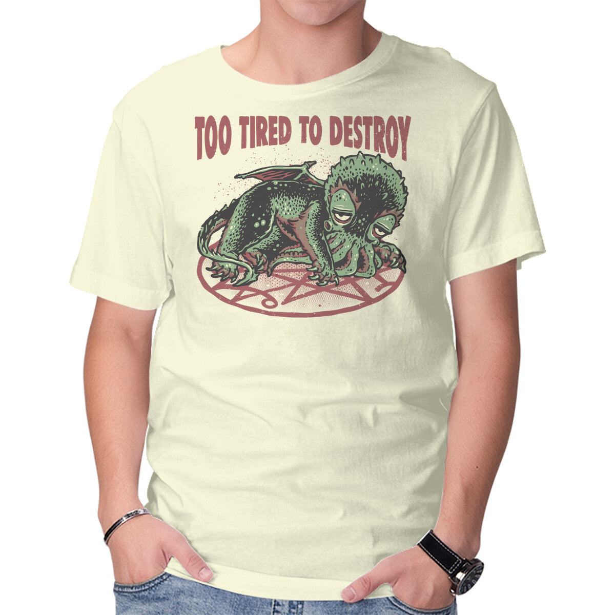 Unisex Crew Neck T-Shirt Too Tired To Destroy Graphic Short Sleeve Casual Tee XL