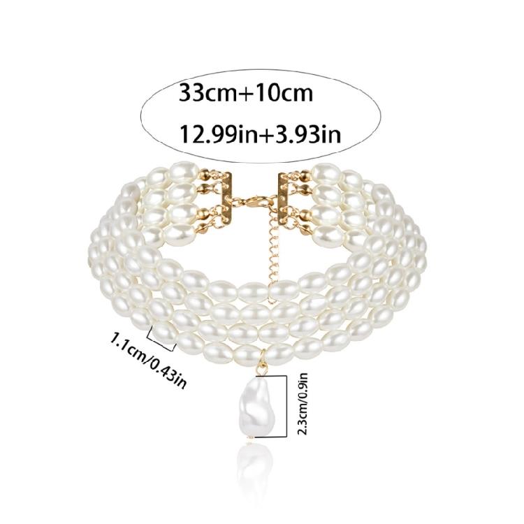 Simulated Pearl Necklaces Statement Bridal Choker Multi-Layer Pearl Necklace