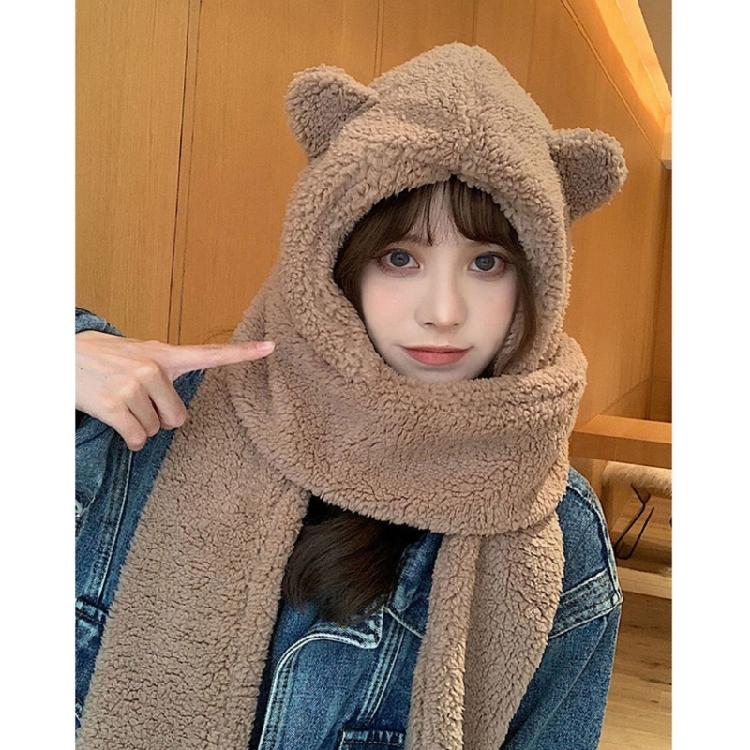 3 In 1 Girl Scarf Bear Hat Furry Caps Scarf with Gloves Set Winter Warm Headgear for Casual Outdoor Wear
