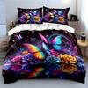 Colorful Butterflies and Roses Bedding Duvet Cover Set  (1*Duvet Cover 2*Pillowcases, Without Duvet Insert)