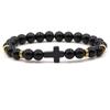 Braccialetto con ciondolo in pietra naturale con croce nera lava opaca perline bracciali fatti a mano uomo donna preghiera fitness catena coppia gioielli regalo