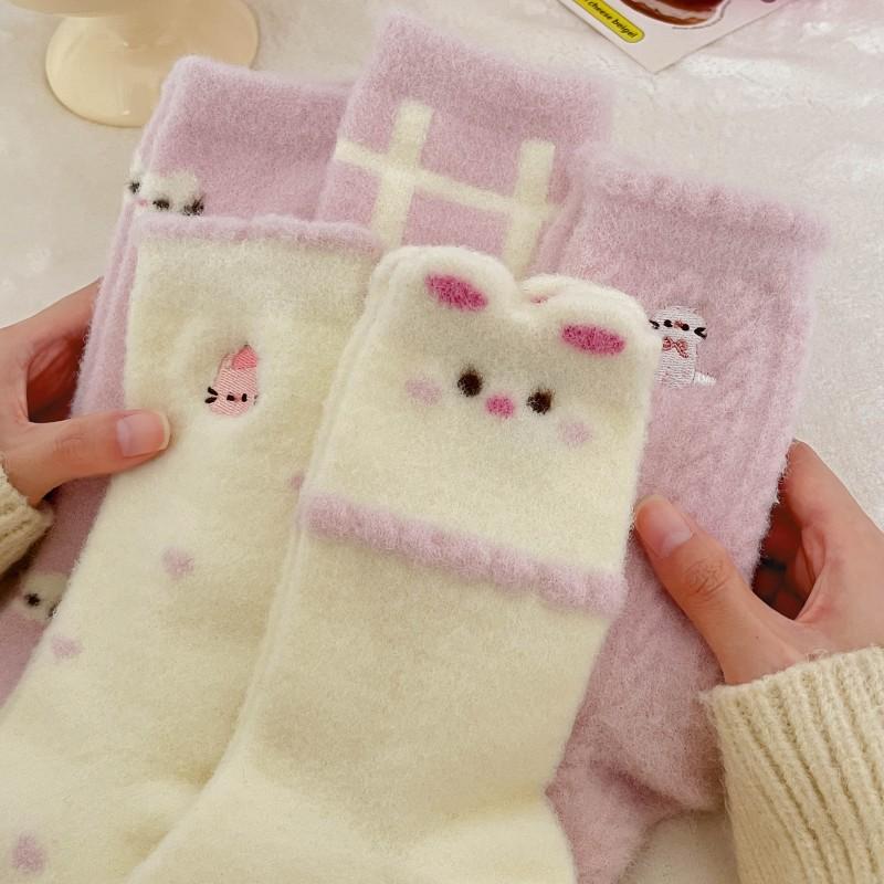 Cute Socks Medium Tube Socks Thickened And Plush Warm Cartoon Cute Three-Dimensional Kitten Plush Socks Sleeping Socks